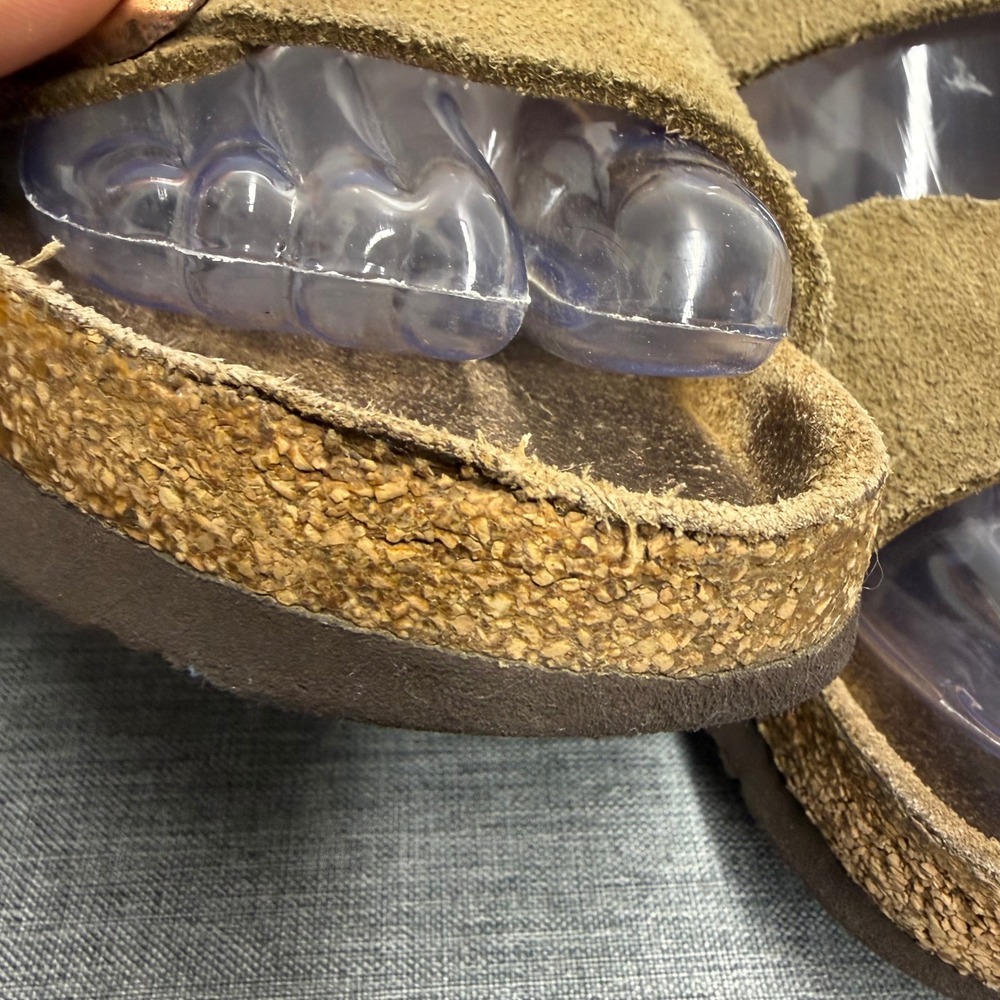 Birkenstock Arizona Sandals Women 7 Brown Suede Two Strap Cork Slide Footbed - Picture 7 of 11